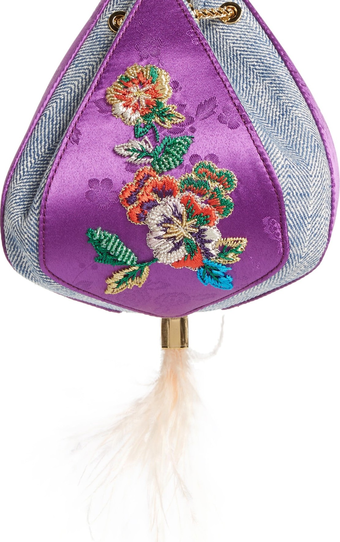 The Volon Cindy Flower Embroidered Brocade & Denim Clutch