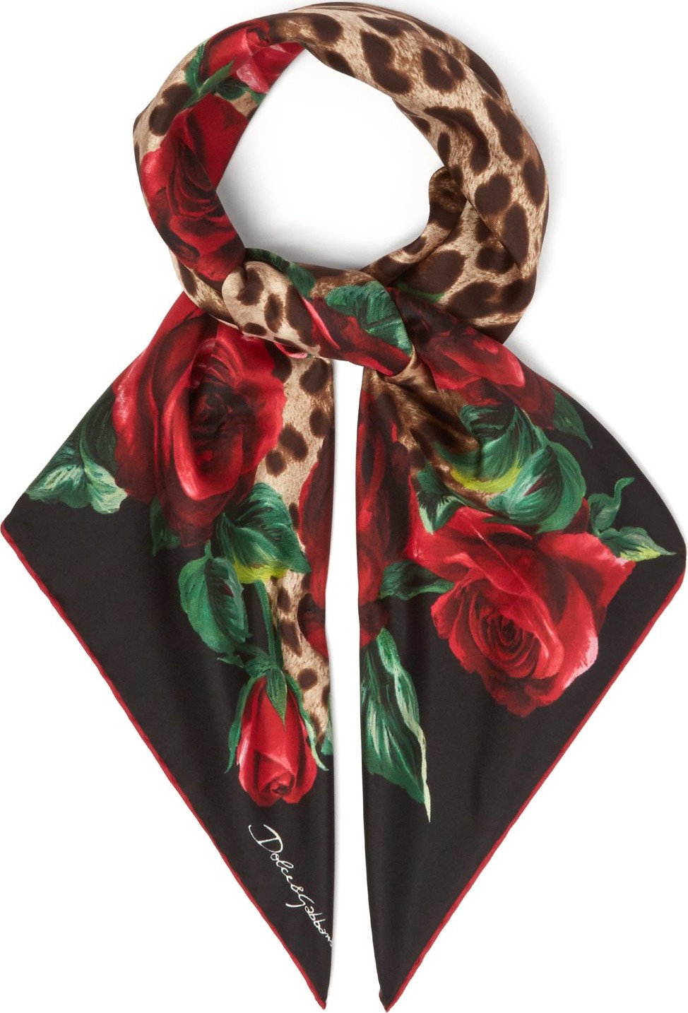 Dolce & Gabbana Rose and leopard-print silk scarf