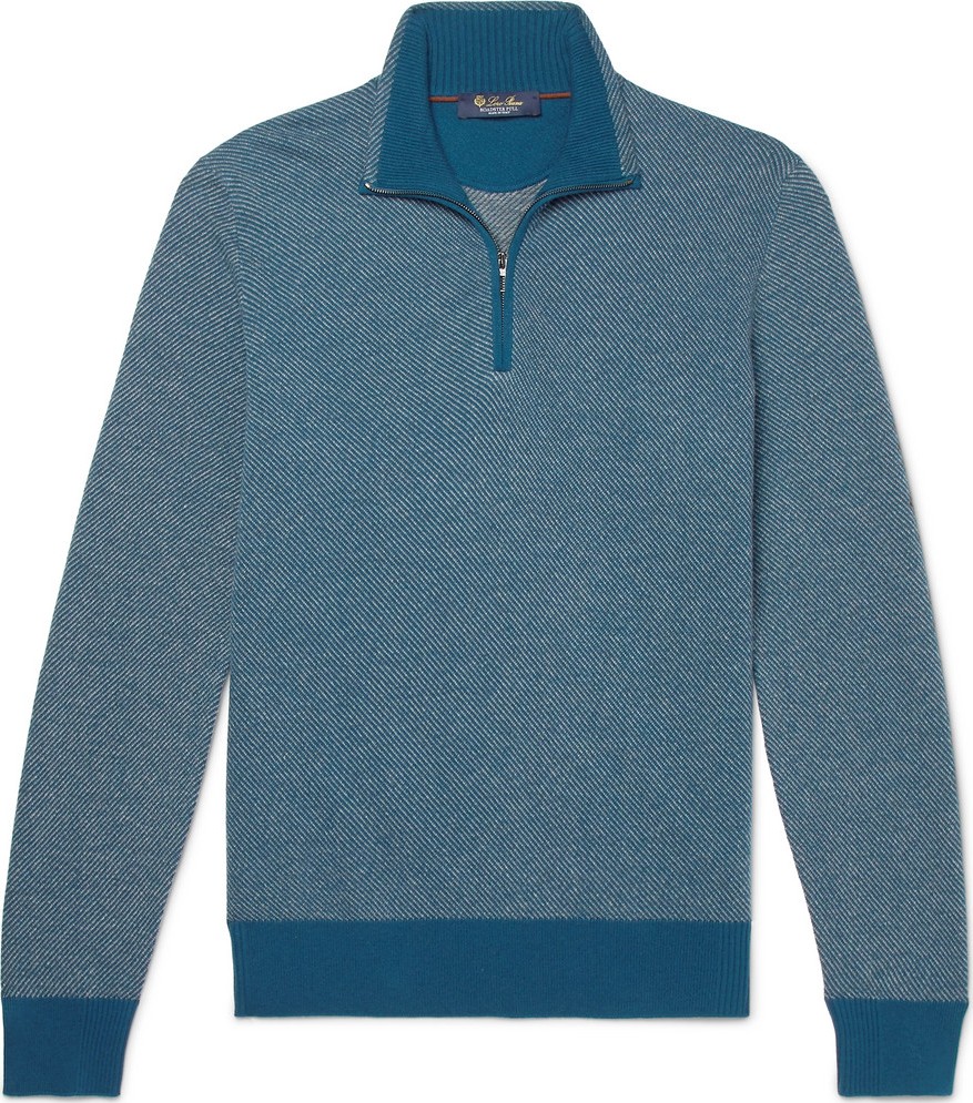 Loro Piana Roadster Striped Cashmere Half-Zip Sweater