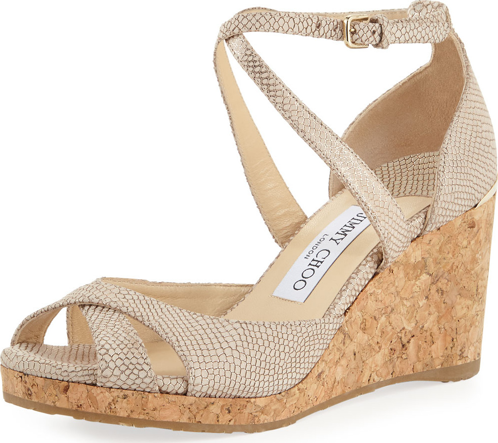 Jimmy Choo Printed Metallic Leather Wedge Sandals