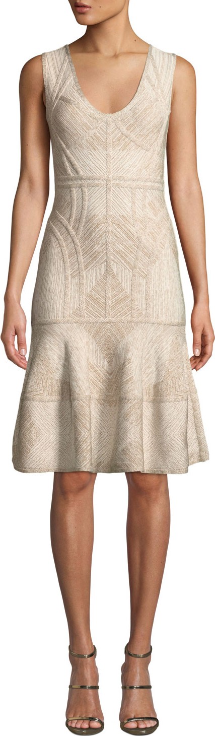 Herve Leger Scoop-Neck Sleeveless Shimmery Flounce Dress