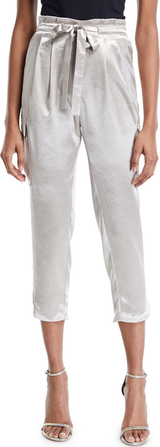 Ramy Brook Allyn Belted Charmeuse Cropped Pants