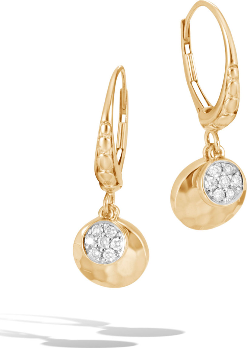 John Hardy 18k Gold Dot Hammered Diamond Dangle Earrings