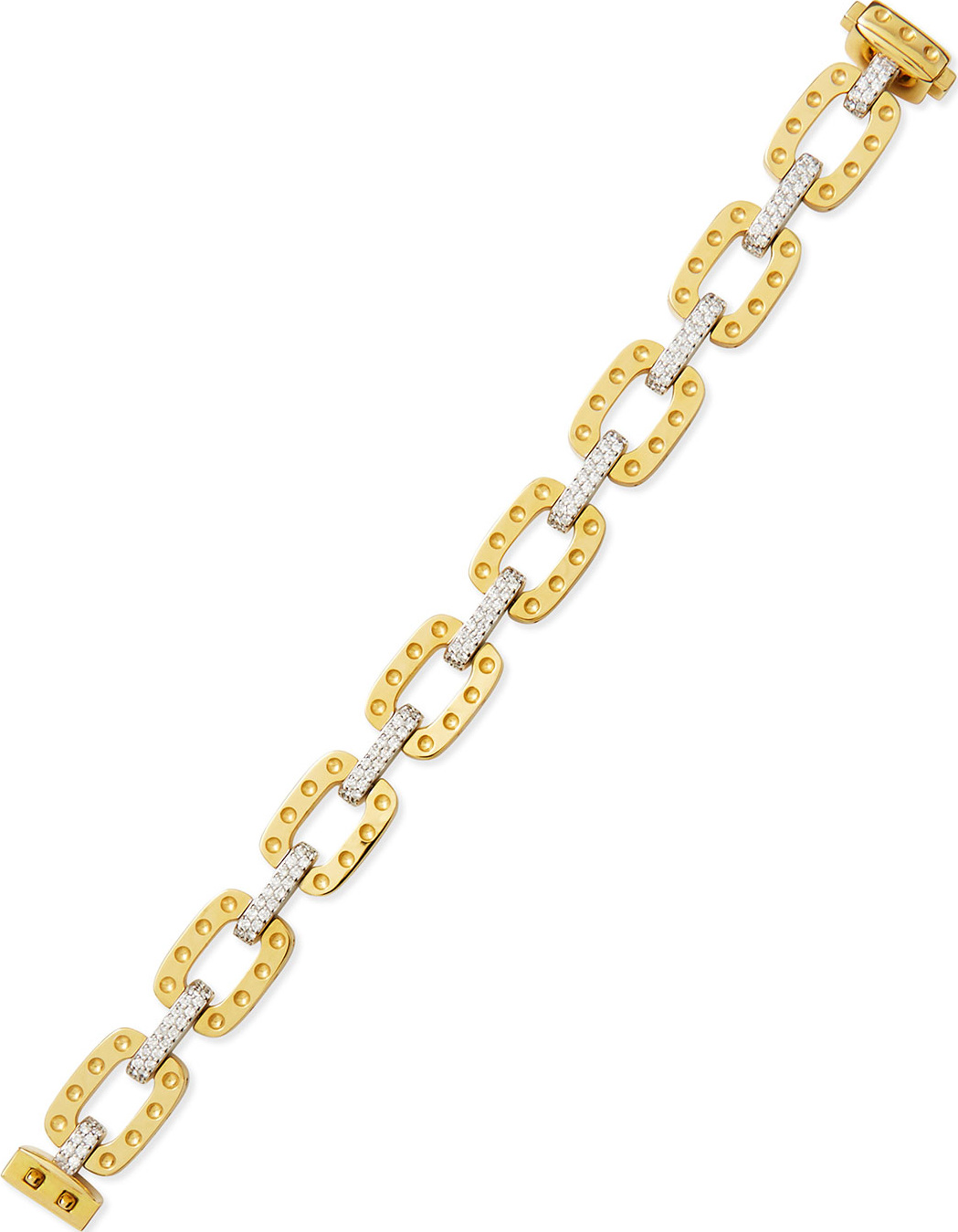 Roberto Coin Pois Moi Square Link Bracelet with Diamonds, Yellow Gold