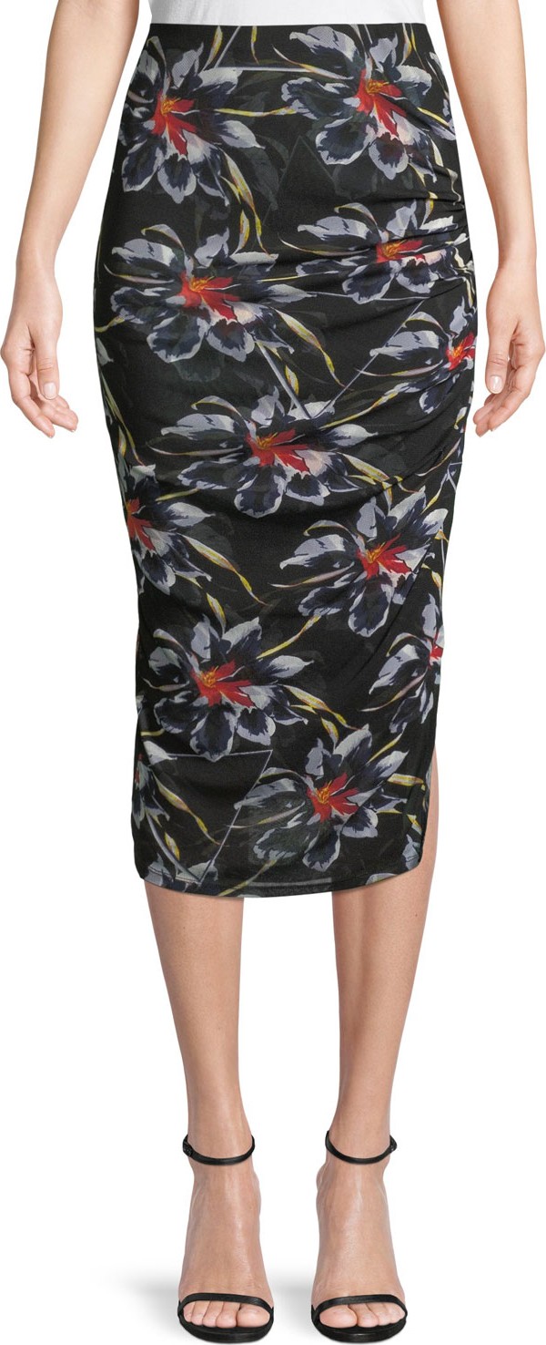 DIANE von FURSTENBERG Cinched Mesh Floral-Print Midi Skirt