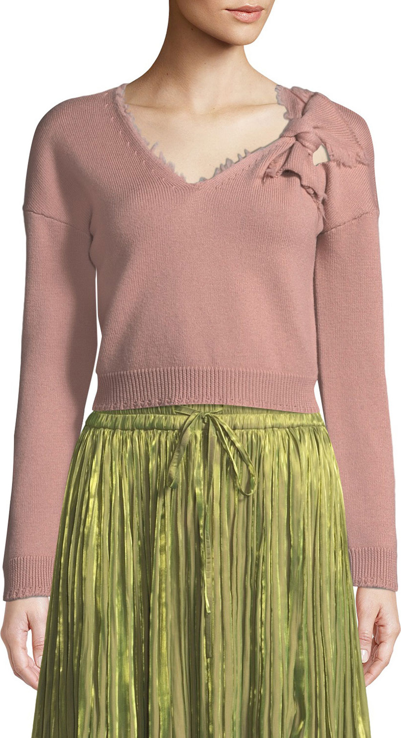 RED Valentino Wool V-Neck Sweater with Bow Detail