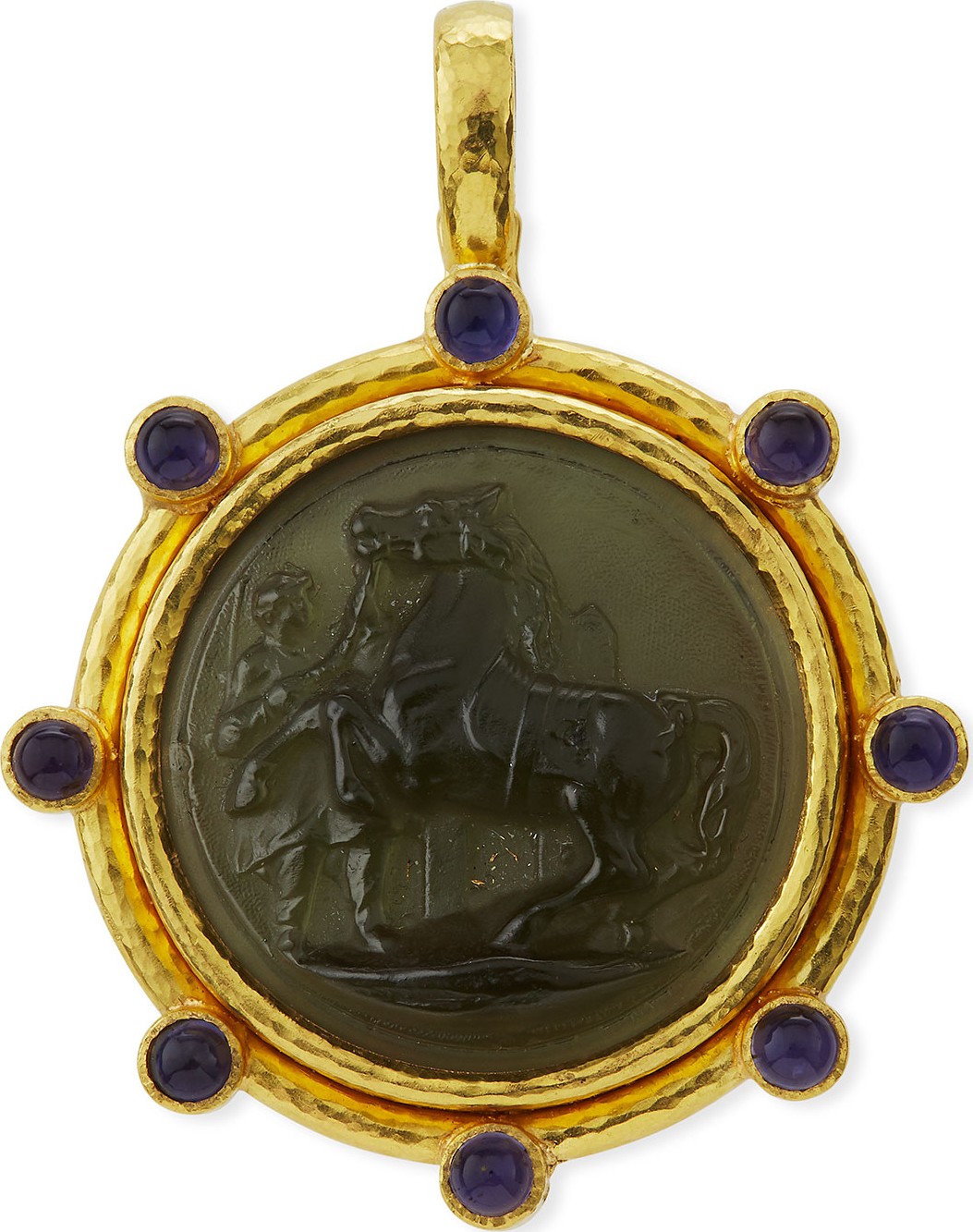 Elizabeth Locke Ancient Horse 19k Gold Intaglio Pendant, Smoke