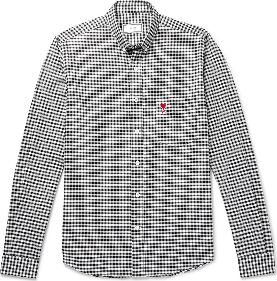 AMI Button-Down Collar Logo-Appliquéd Gingham Cotton Oxford Shirt