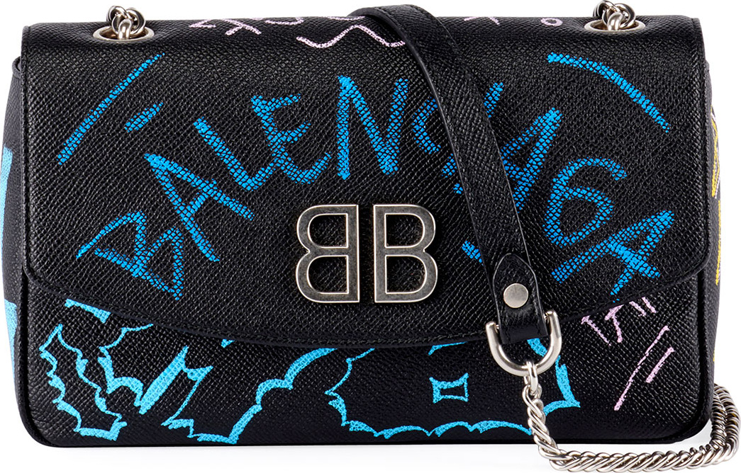 Balenciaga BB Graffiti Leather Wallet on Chain