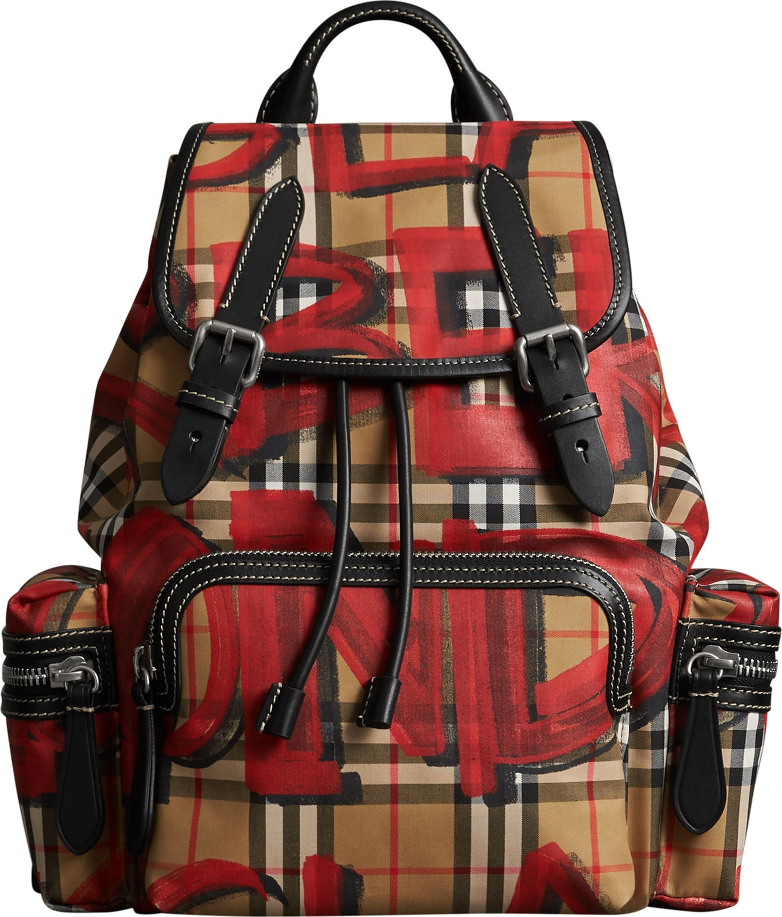 Burberry London England Medium Graffiti Print Vintage Check Canvas Rucksack