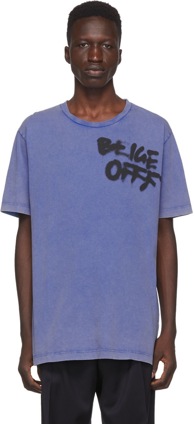 Off White Blue Spray Type Slim T-Shirt