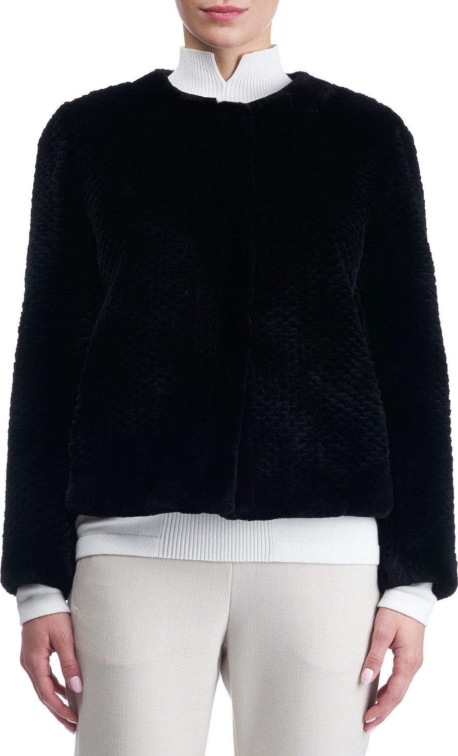 Gorski Round-Neck Long-Sleeve Beaver Fur Jacket