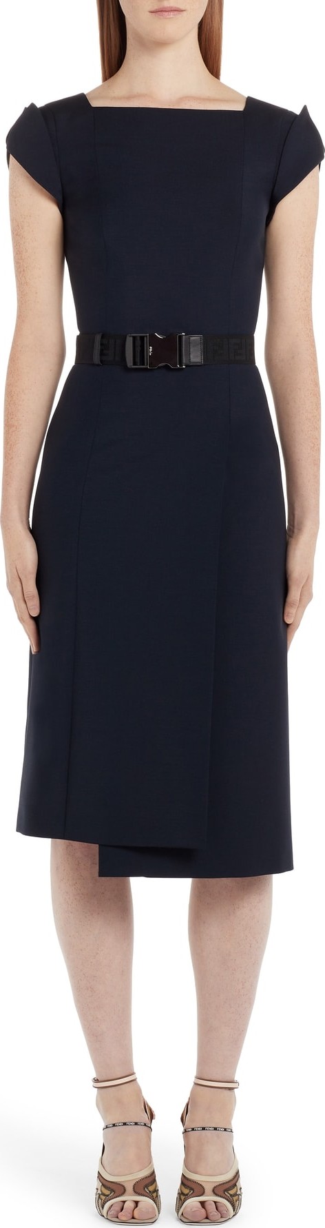 Fendi Belted Cap Sleeve Dress