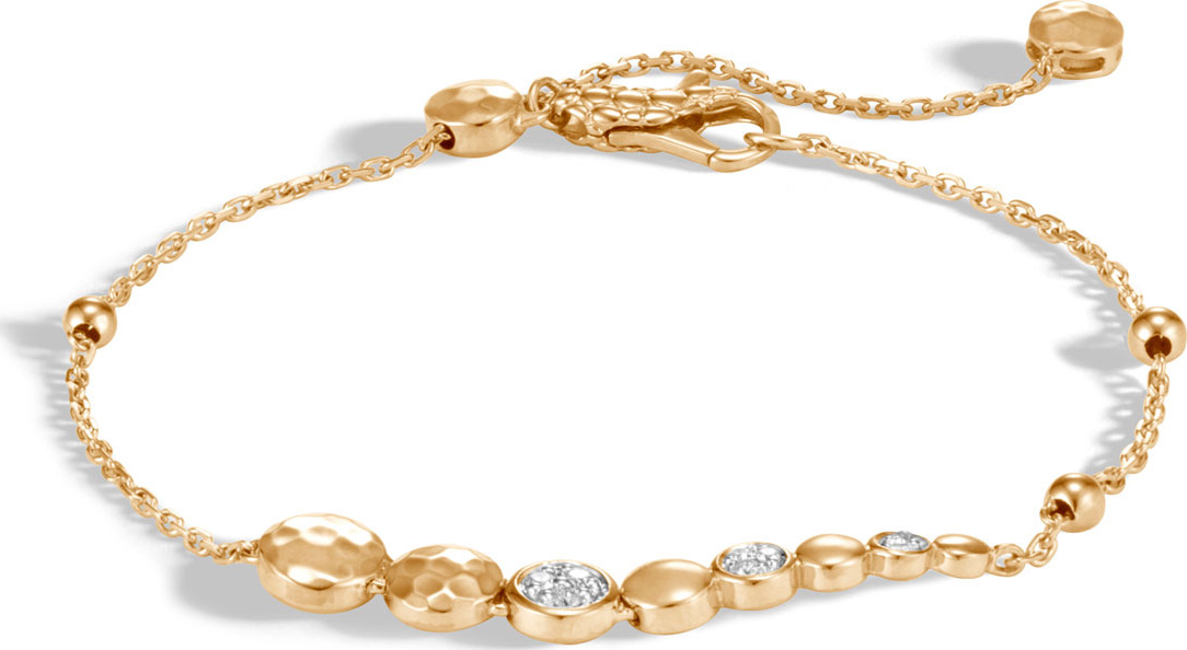 John Hardy 18k Dot Hammered Pull-Through Bar Bracelet w/ Diamonds, Size S-M