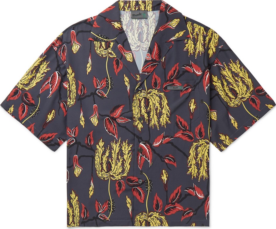 Prada Oversized Camp-Collar Printed Voile Shirt