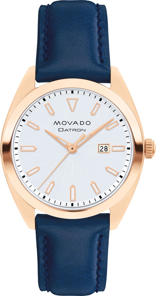 Movado 31mm Datron Heritage Leather Watch, Rose/Blue