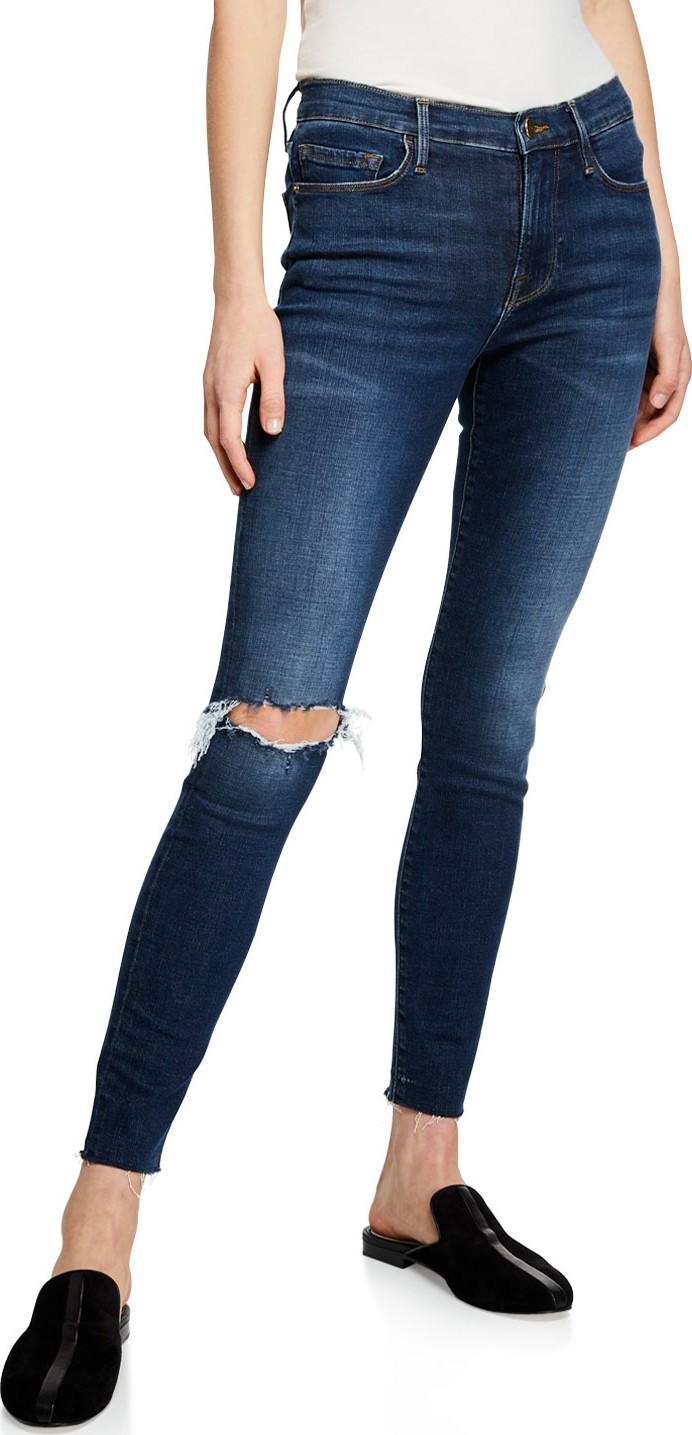 FRAME DENIM Le Skinny De Jeanne Raw-Hem Mid-Rise Jeans