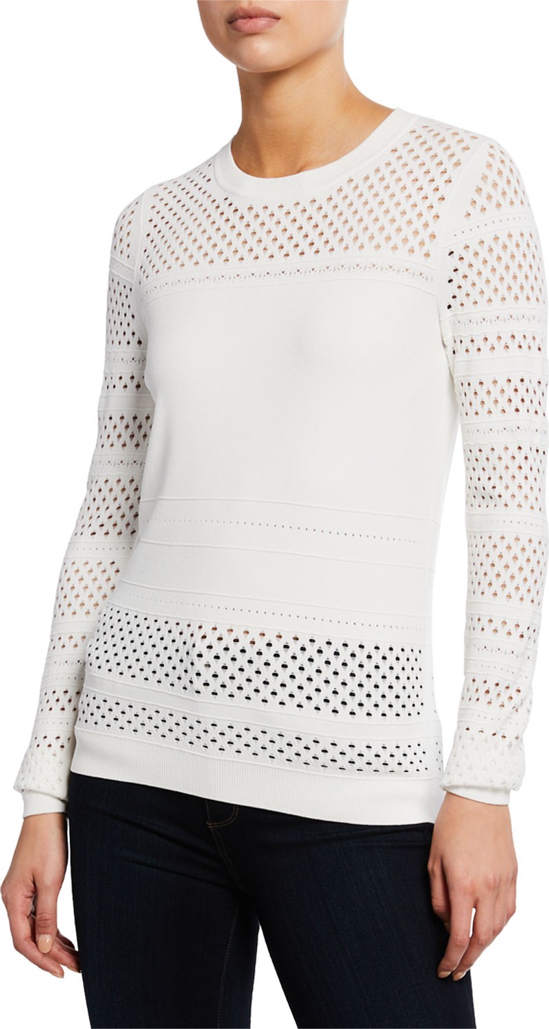 DIANE von FURSTENBERG Fontanne Open-Stitch Crewneck Long-Sleeve Sweater