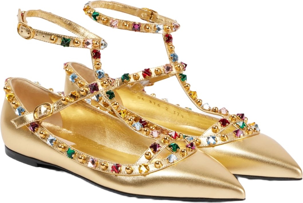 Valentino - Rockstud metallic leather ballet flats