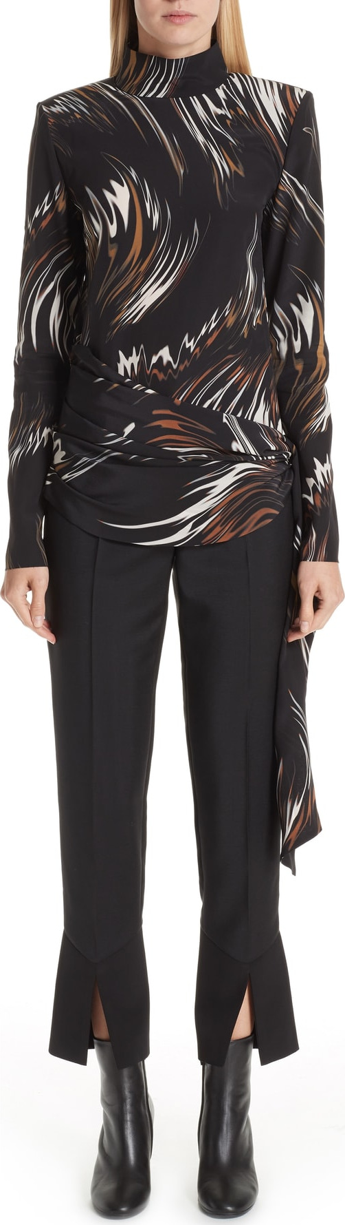 Givenchy Wave Pattern Belted Silk Top