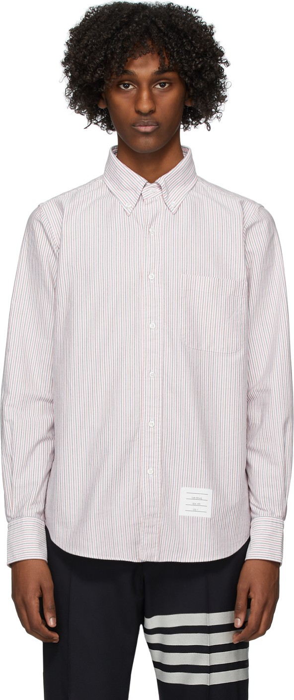 Thom Browne Red & White Oxford University Stripe Straight Fit Shirt