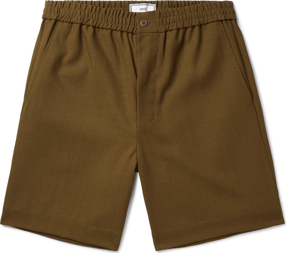 AMI Wide-Leg Virgin Wool Drawstring Shorts