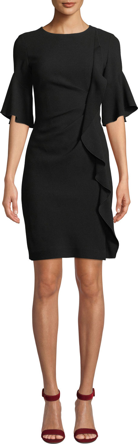 Elie Tahari Whitley Half-Sleeve Ruffled-Trim Dress