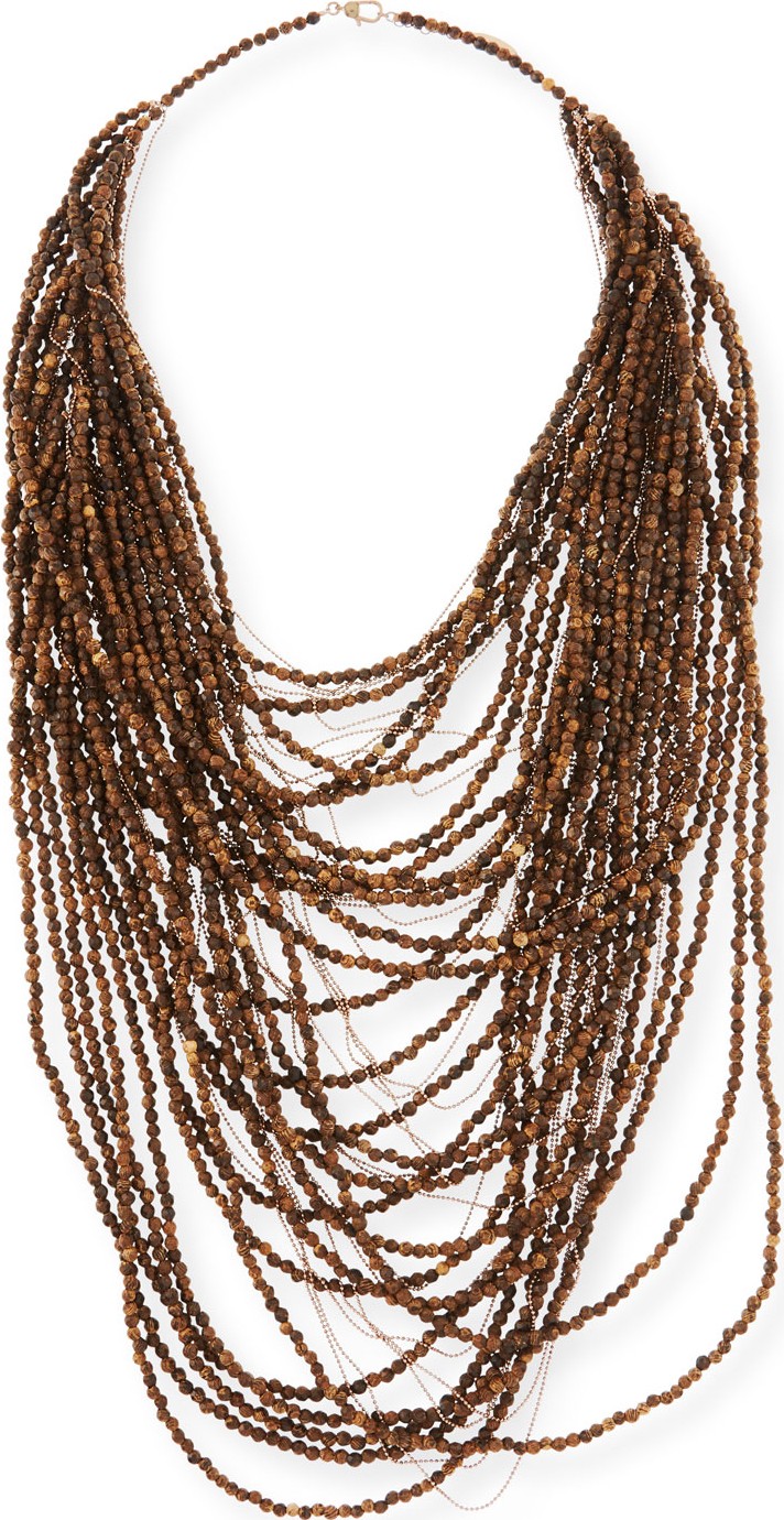 Brunello Cucinelli Wood and Silver Multi-Strand Necklace