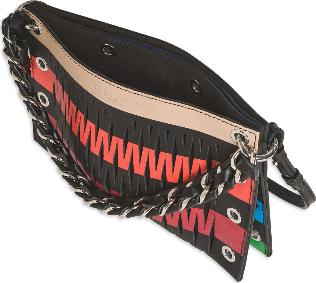 Sonia Rykiel Striped Leather Net Pouch Bag