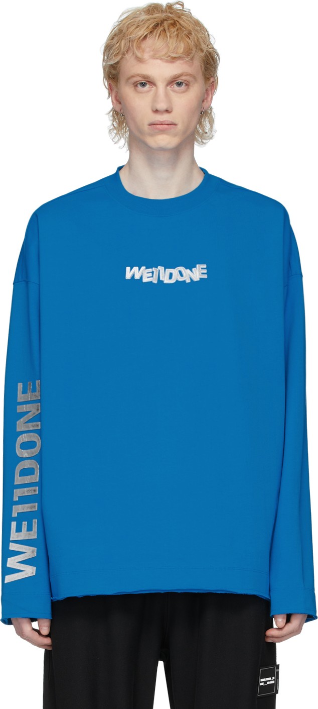 We11done Blue Remake Logo Long Sleeve T-Shirt