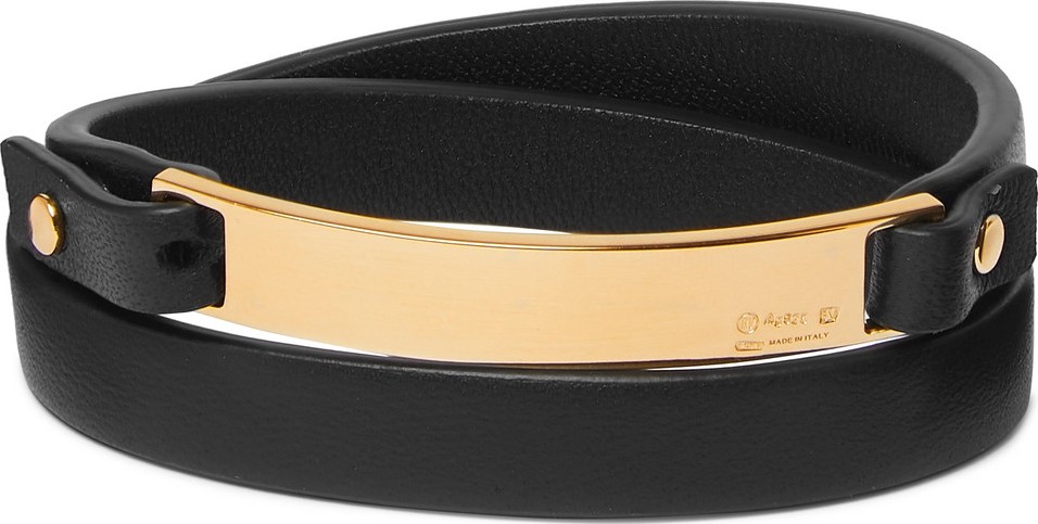 Bottega Veneta Gold-plated and Leather Wrap Bracelet
