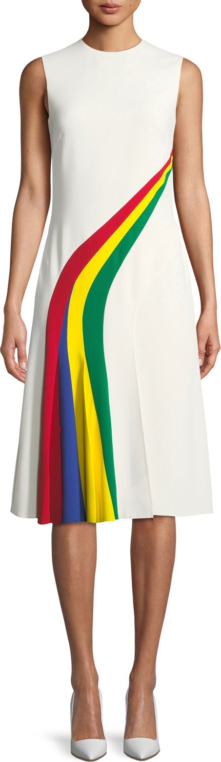 Ralph Lauren Celesse Sleeveless Rainbow Stripe Fit-and-Flare Dress