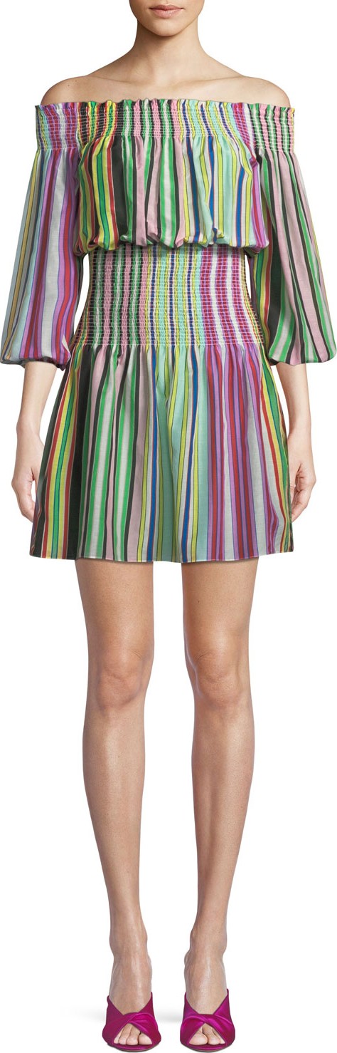 DIANE von FURSTENBERG Striped Off-the-Shoulder Mini Coverup Dress