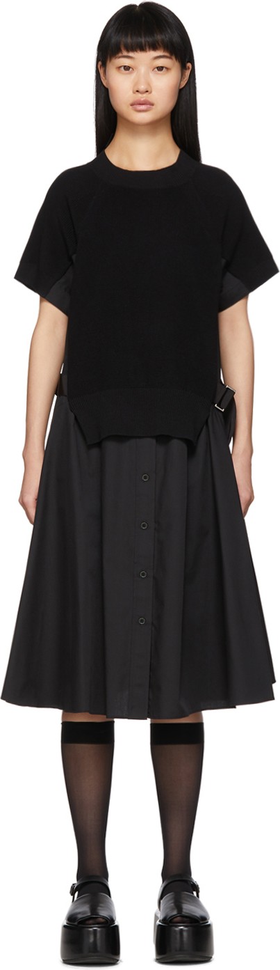 Sacai Black Knit Panel Dress