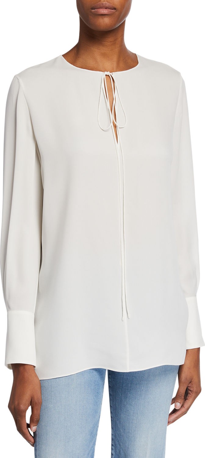 Theory Fluid Split-Neck Long-Sleeve Silk Georgette Tunic