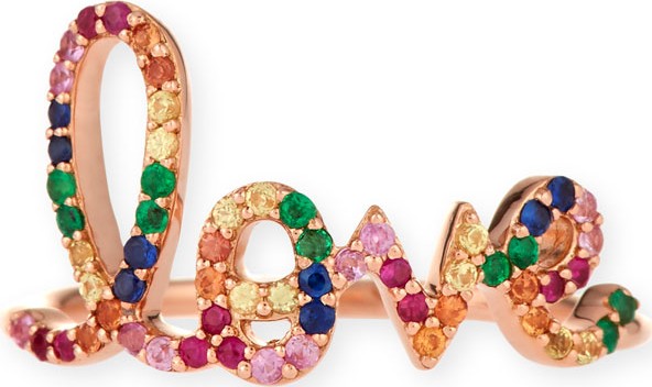 Sydney Evan 14k Large Rainbow Sapphire Love Ring