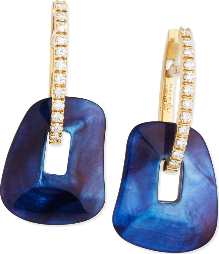 Mattioli Diamond-Trimmed 18K Gold Puzzle Hoop Earrings, Blue/Black/White
