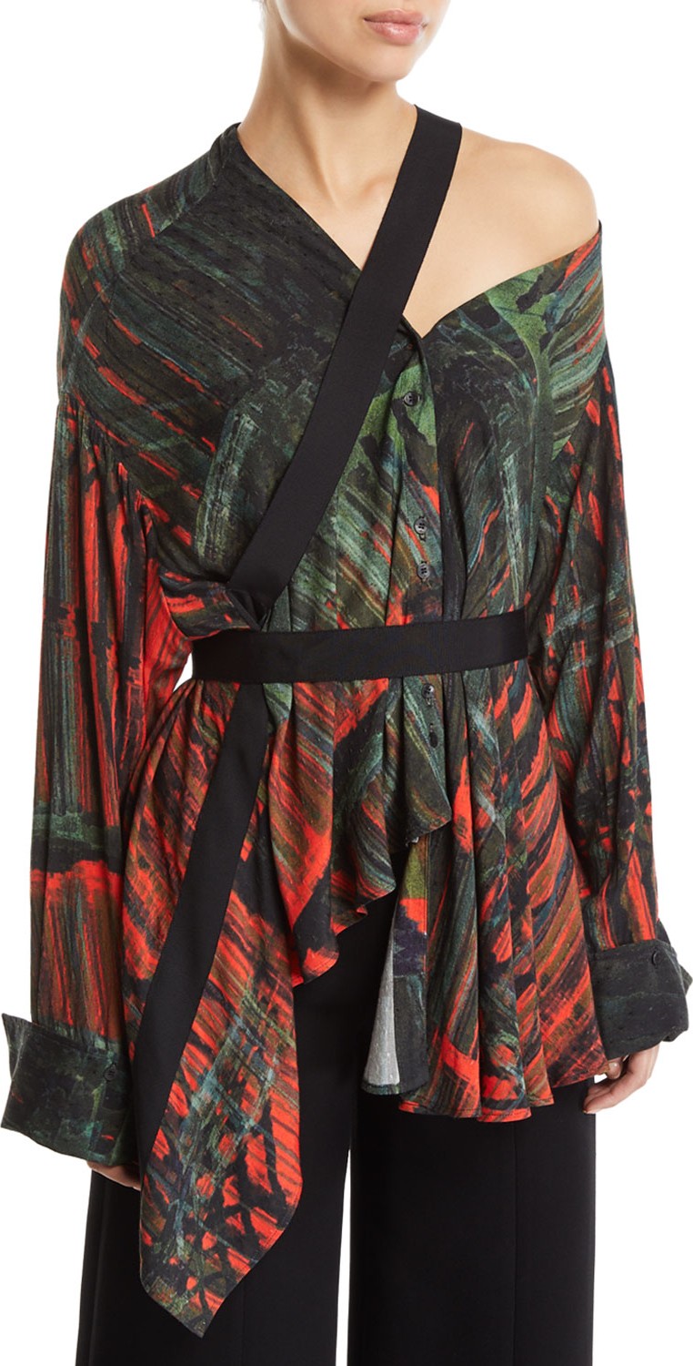 palmer//harding Heathers Printed Viscose One-Shoulder Top