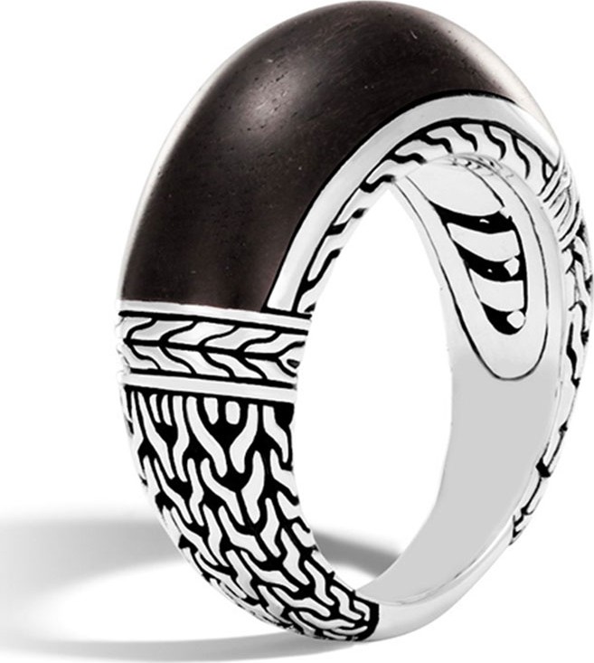 John Hardy Classic Chain Silver 10mm Dome Ring with Ebony Wood, Size 7