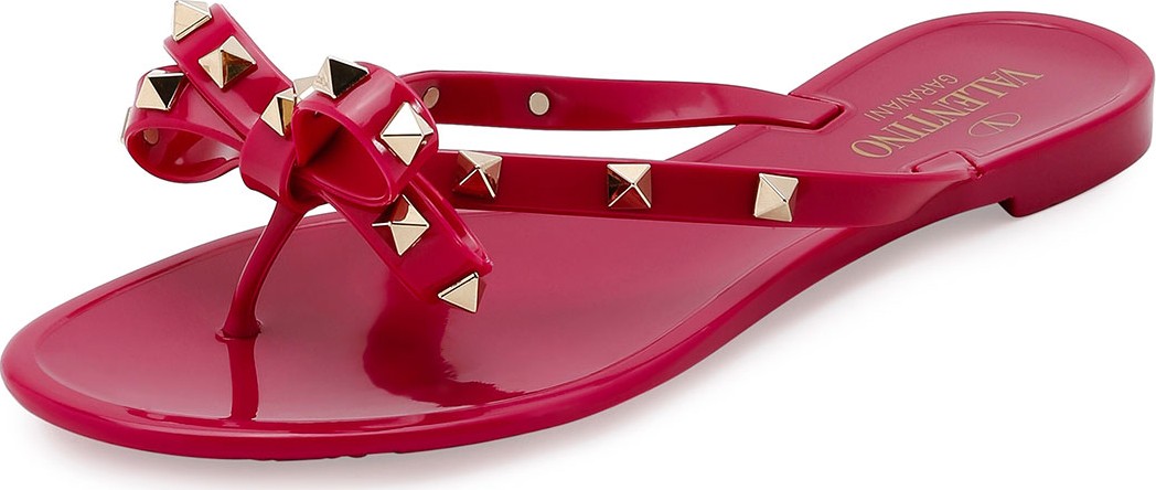 Valentino Rockstud PVC Flat Thong Sandals, Deep Cyclamen
