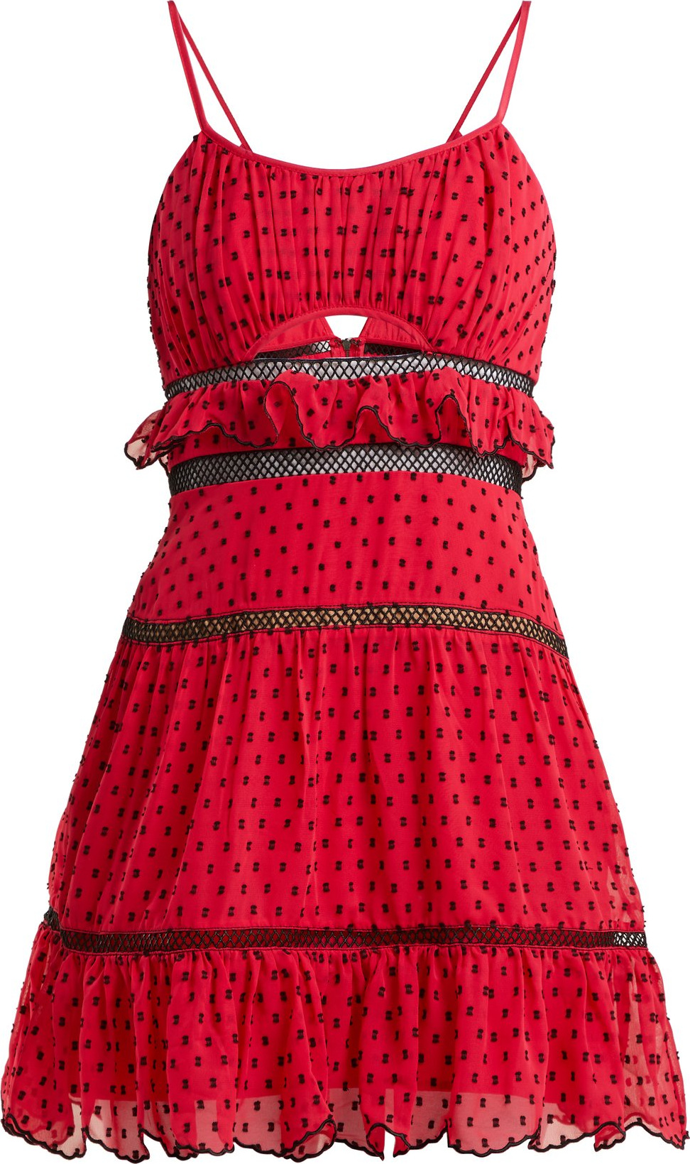 Self Portrait Flocked frilled dress