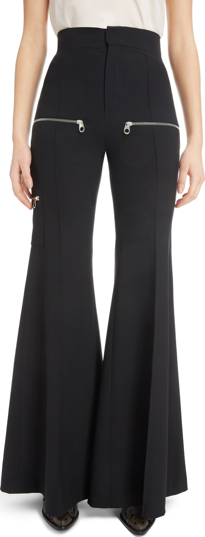 Chloe Zip Detail Stretch Wool Flare Trousers