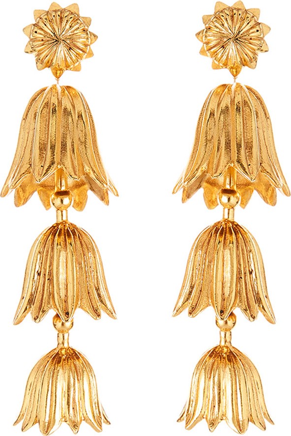 Oscar De La Renta Tiered Flower Drop Earrings