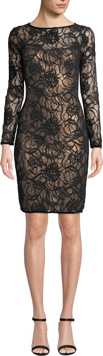 Tadashi Shoji Sequin & Lace Long-Sleeve Dress