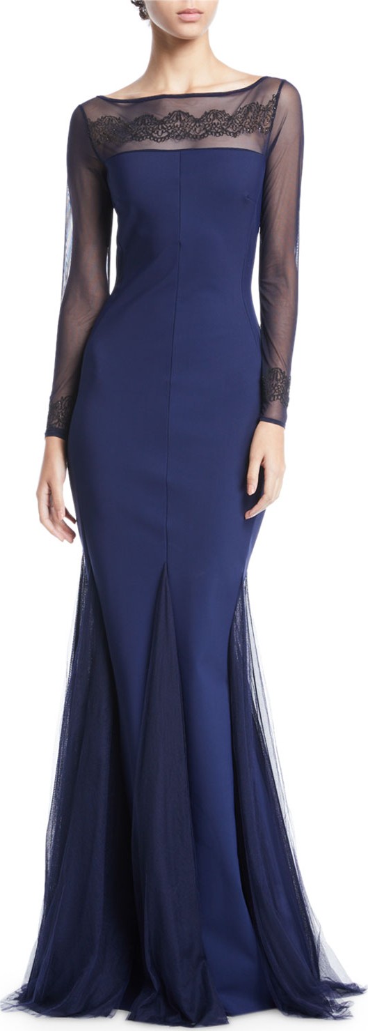 La Petite Robe di Chiara Boni Nieves Embroidered Illusion Trumpet Gown