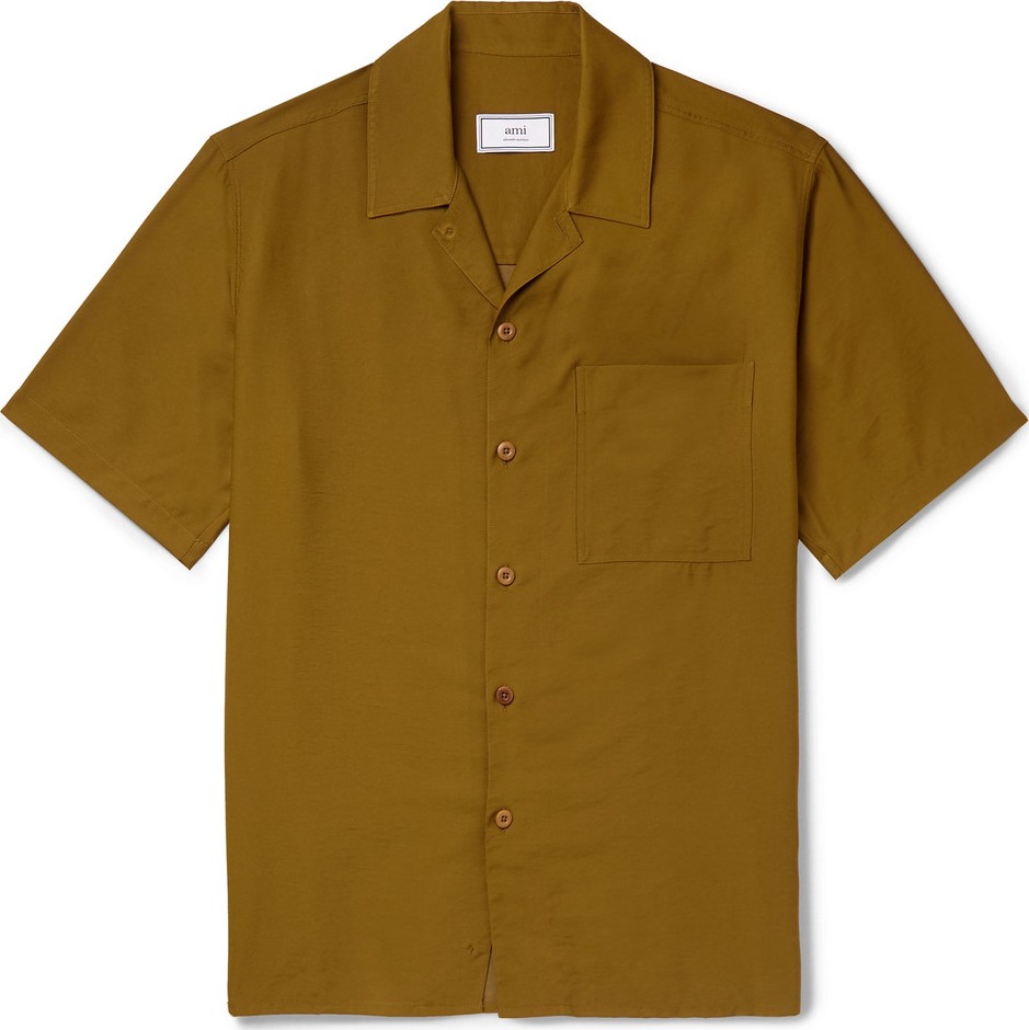 AMI Camp-Collar Satin-Twill Shirt