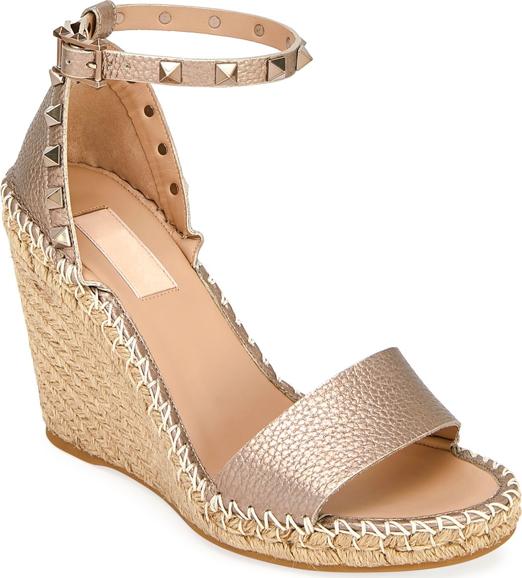 Valentino Rockstud Metallic Wedge Espadrilles