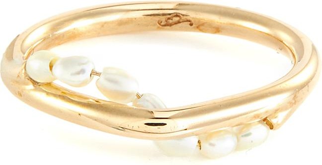 Sarah & Sebastian Akoya keshi pearl 10k gold wave ring