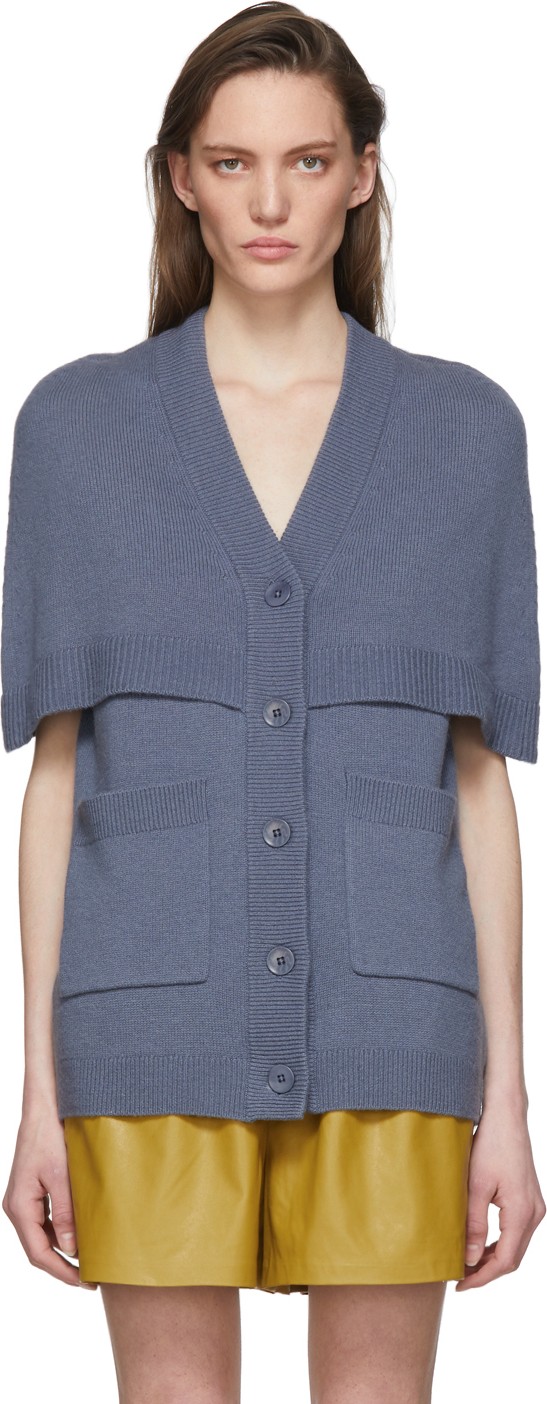 Tibi Blue Spring Cocoon Cape Cardigan