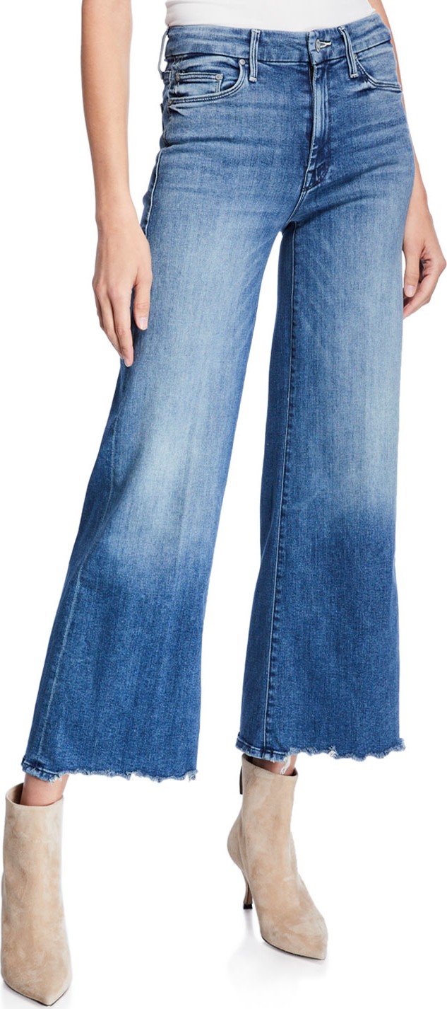 MOTHER The Roller Wide-Leg Cropped Jeans with Chewed Hem